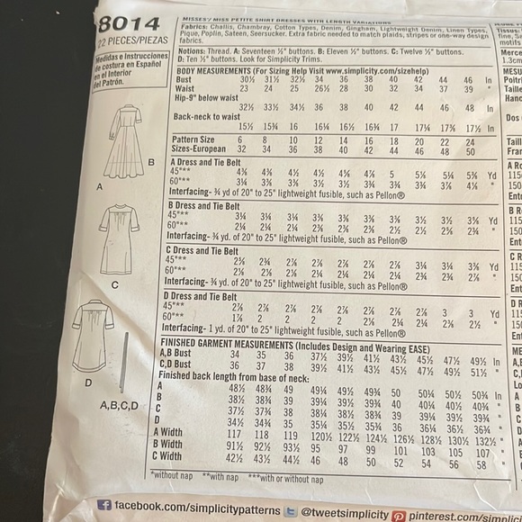 Simplicity shirt dresses with length variations. Sizes 16-24 - Picture 3 of 4